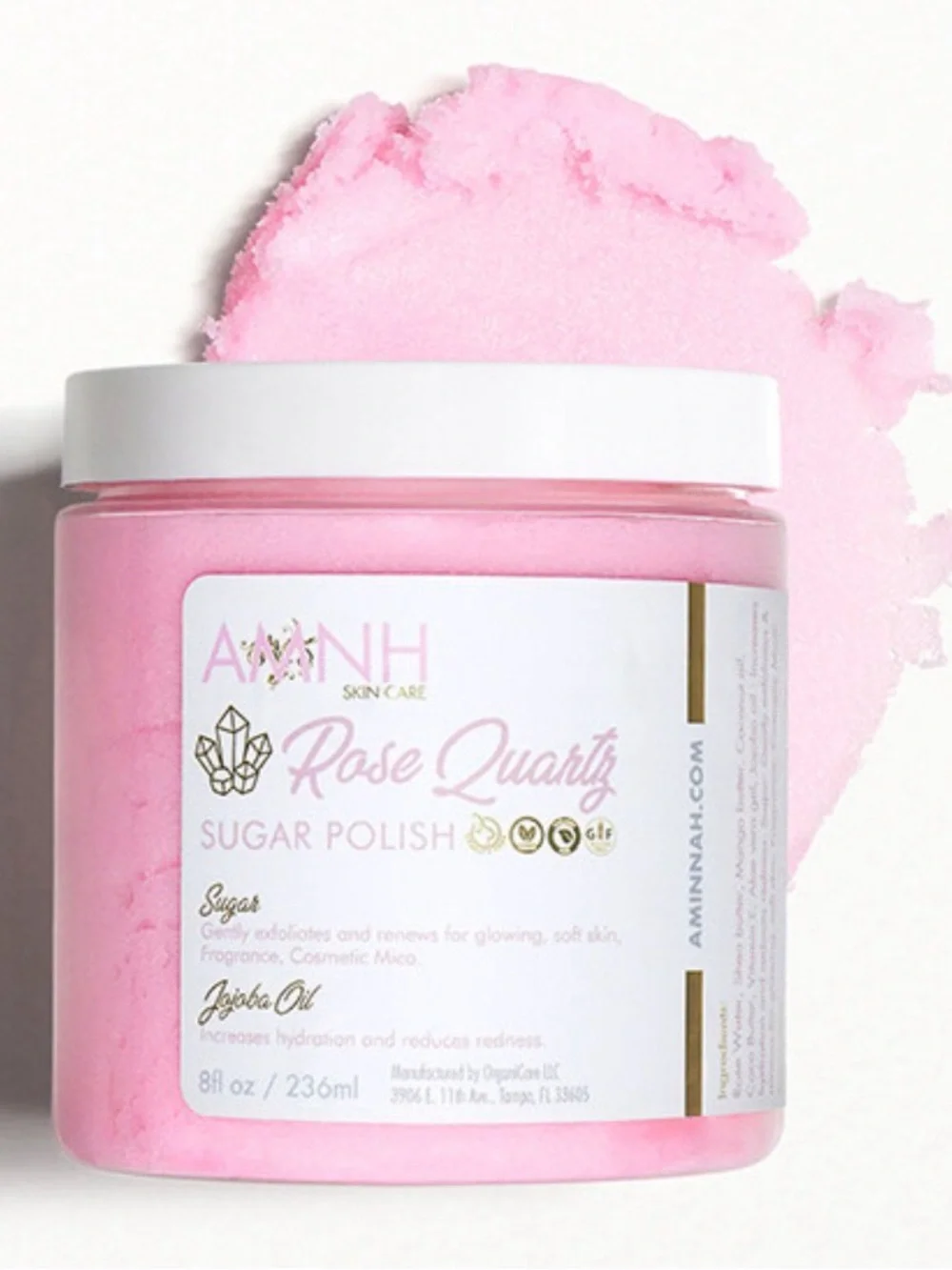 AMINNAH Rose Quartz Sugar Scrub 8 oz – NEW Inner Safety Sealed